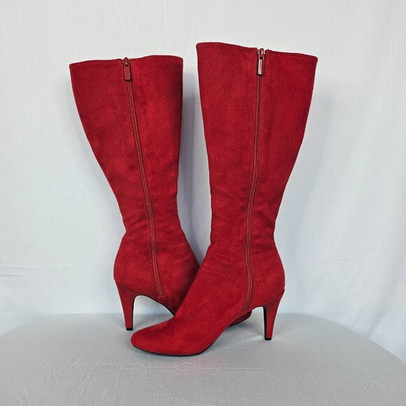 Red Velour Knee-High Women's Boots with Rose/Flower Accents, Size 6M - Picture 14 of 16